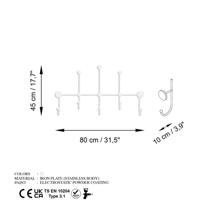 Wallity Iyon-B Gancho de pared metálico Blanco Wallity Iyon-B Gancho de pared metálico Blanco